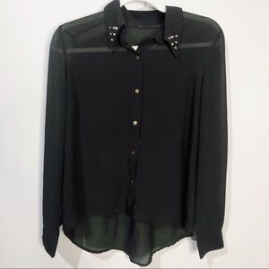 2 for $20 | Black sheer studded button up shirt